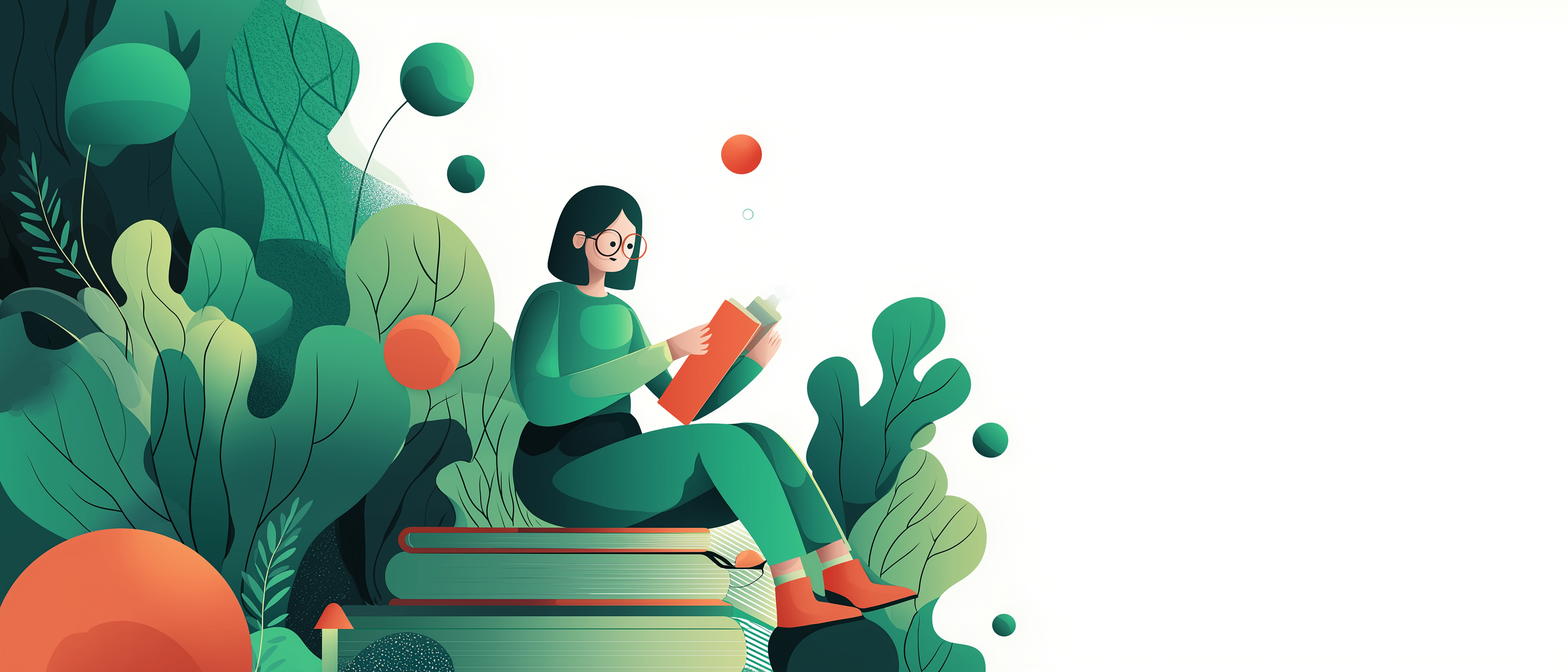 Child reading surrounded by nature